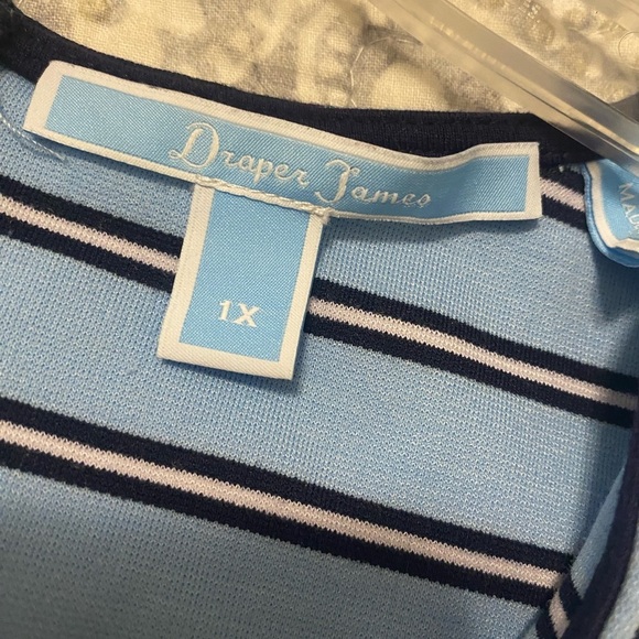 Draper James Navy Striped Dress Size 1X a-line knee length comfort - Picture 3 of 8